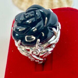 Black rose  onyx sterling silver pre-own ring